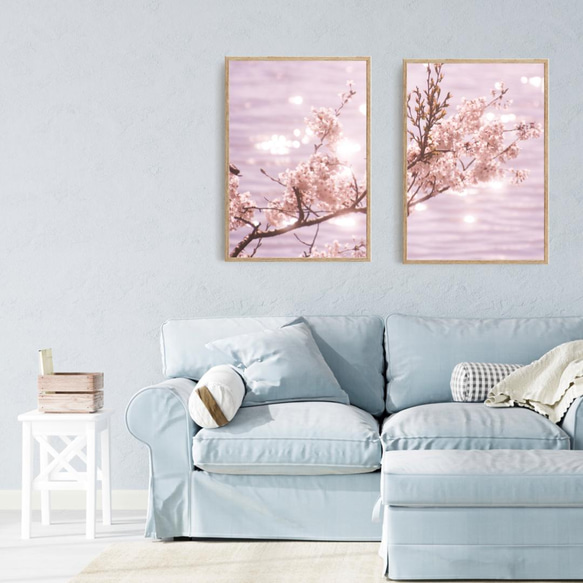 桜のフォトポスター　/ p0065 / 2枚並べて一つの風景に。家でお花見を。　/ インテリアポスター 2枚目の画像