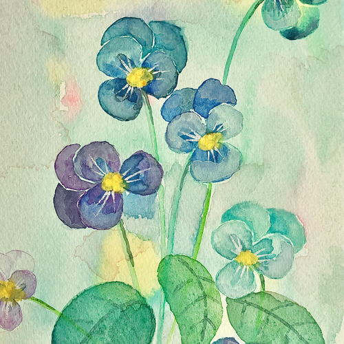 小さな水彩原画⭐️パンジーかわいい花 絵画 miraclepocket 通販