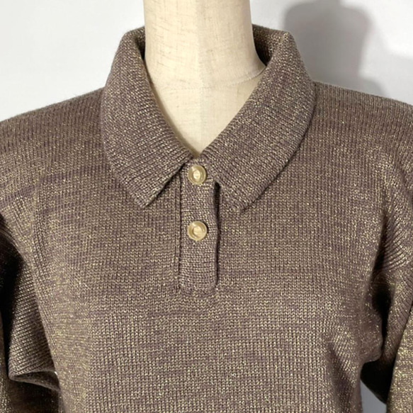 春ニット✿グリッター ポロ ワンピース  一点物 　275 LIGHT BROWN GLITTER POLO 3枚目の画像