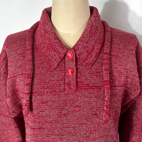 春ニット✿ ワインレッド グリッター ポロワンピース　276 WINE RED GLITTER POLO OP 2枚目の画像