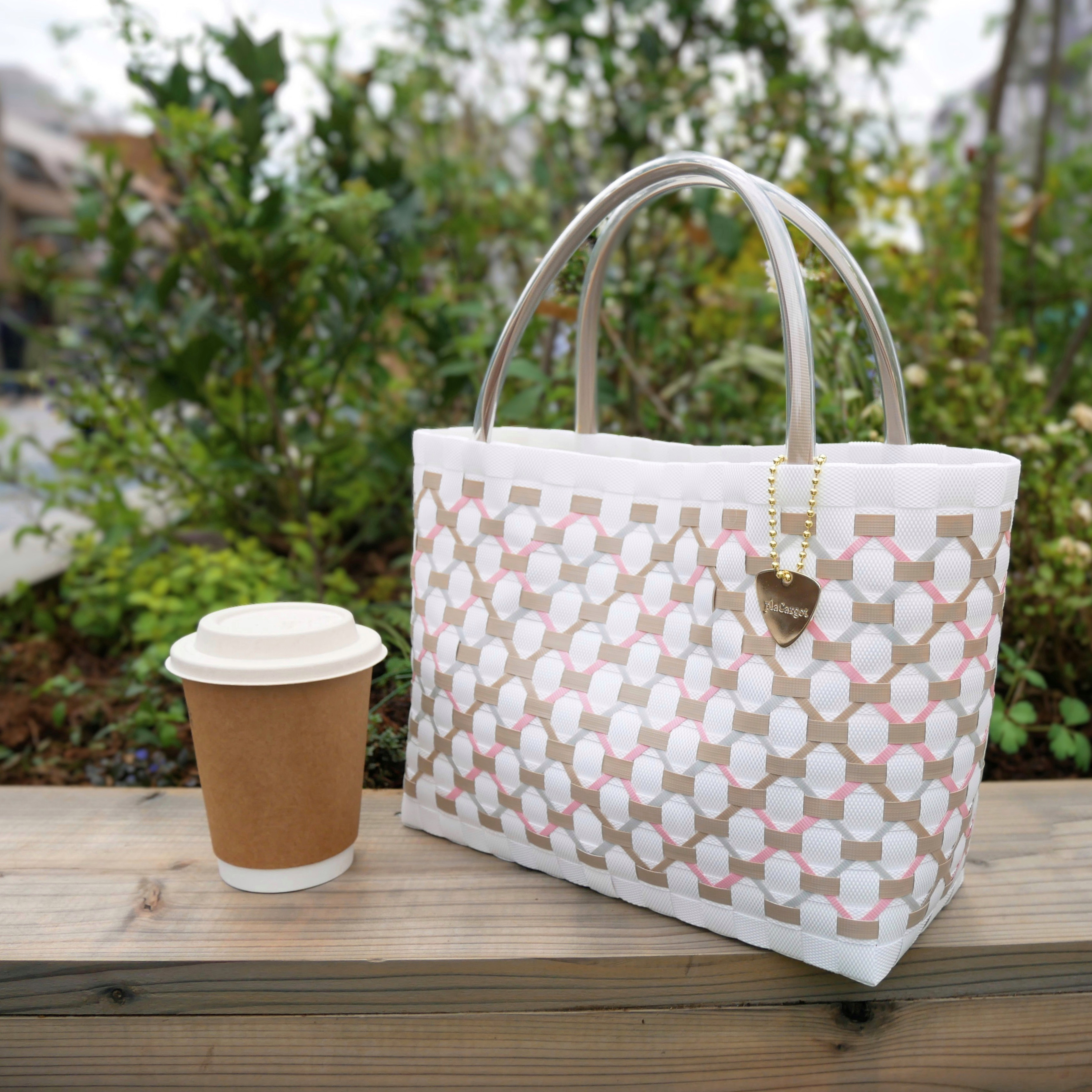 ピンクミルクティM　2WAYプラカゴバッグ　プラカゴ　かごバッグ　スパバッグ　トートバッグ