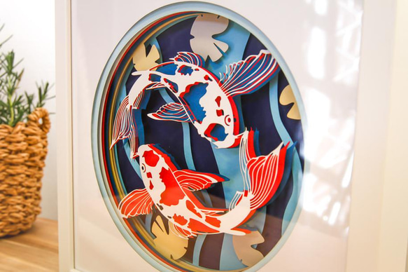 3Dペーパーアート　切り絵　鯉　魚　金魚　おしゃれインテリア アート　手作り 3枚目の画像