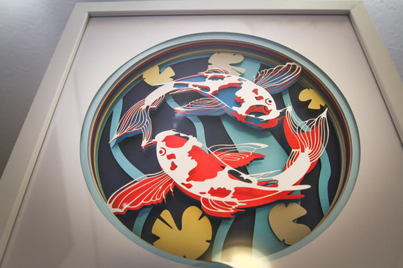 3Dペーパーアート　切り絵　鯉　魚　金魚　おしゃれインテリア アート　手作り 2枚目の画像