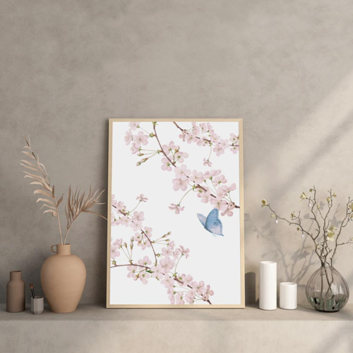 桜と蝶 アートポスター（50_cherryblossom）｜北欧 インテリア