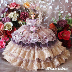 sold k様ご予約品 アンネローゼ王妃 薔薇の花園 アンティークモーブのロイヤルプリンセスドールドレス 1枚目の画像