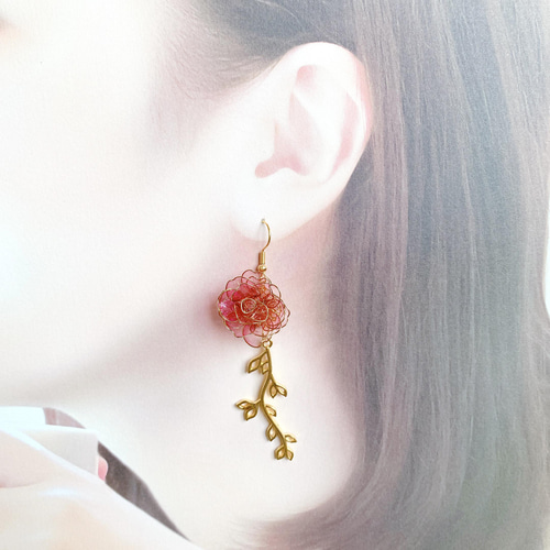藤の花のイヤリング ディップアート - イヤリング・ノンホールピアス