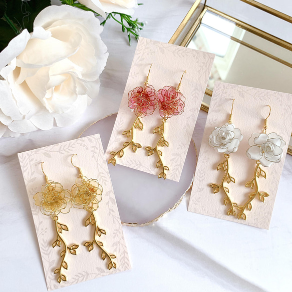 藤の花のイヤリング ディップアート - イヤリング・ノンホールピアス