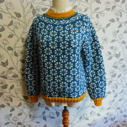 サイト限定価格ブルーグリーンの小花セーター 4枚目の画像