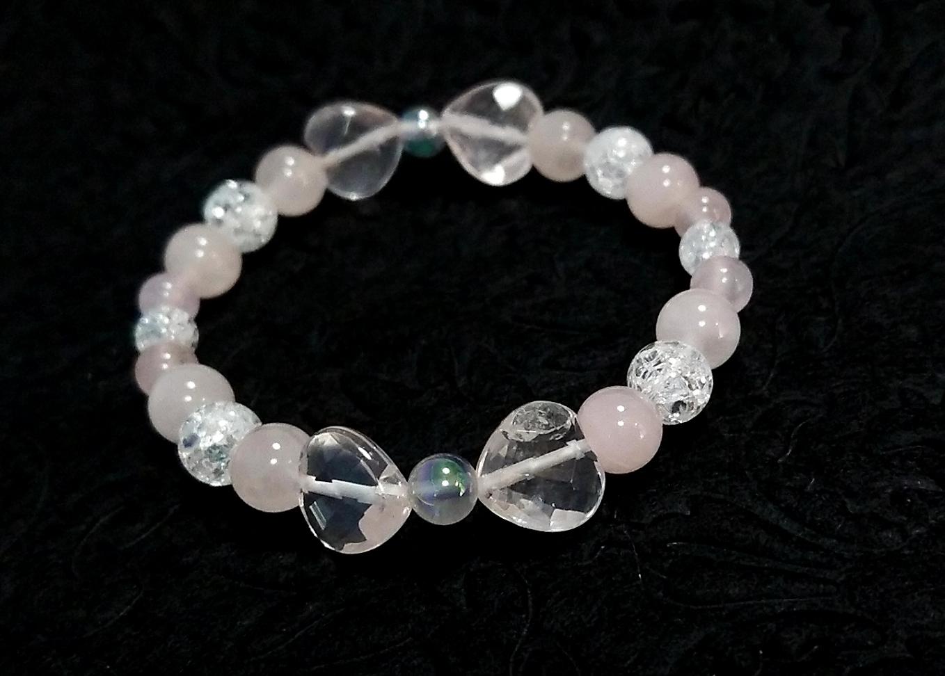 ラブラブハート☆ハートのローズクォーツ☆天然石＊ブレスレット