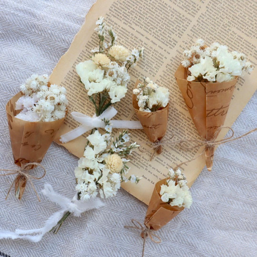 【masa】ブーケ3点 ミニチュア】ホワイトなドライフラワーブーケ3点セット ドライフラワー