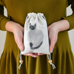 シャム猫 ミニ巾着袋 1枚目の画像