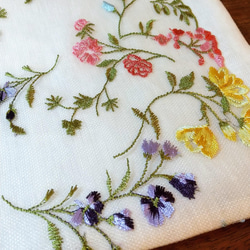 小花刺繍ティーマット(18×25）　花瓶敷　ランチョンマット　チュール地ガーデンフラワー 3枚目の画像