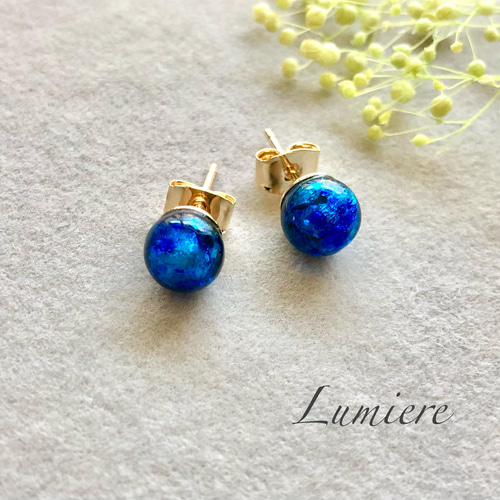 再販》ホタル石（琉球ガラス）一粒ピアス・イヤリング ピアス
