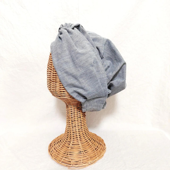 【インド自然染め　手織り布】帽子にもなるヘアターバン 2枚目の画像