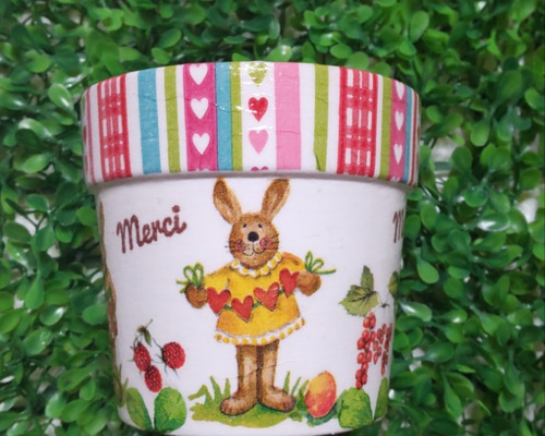 セット割有 植木鉢 リメイク鉢 3号 赤 アニタジェラーム デコパージュ