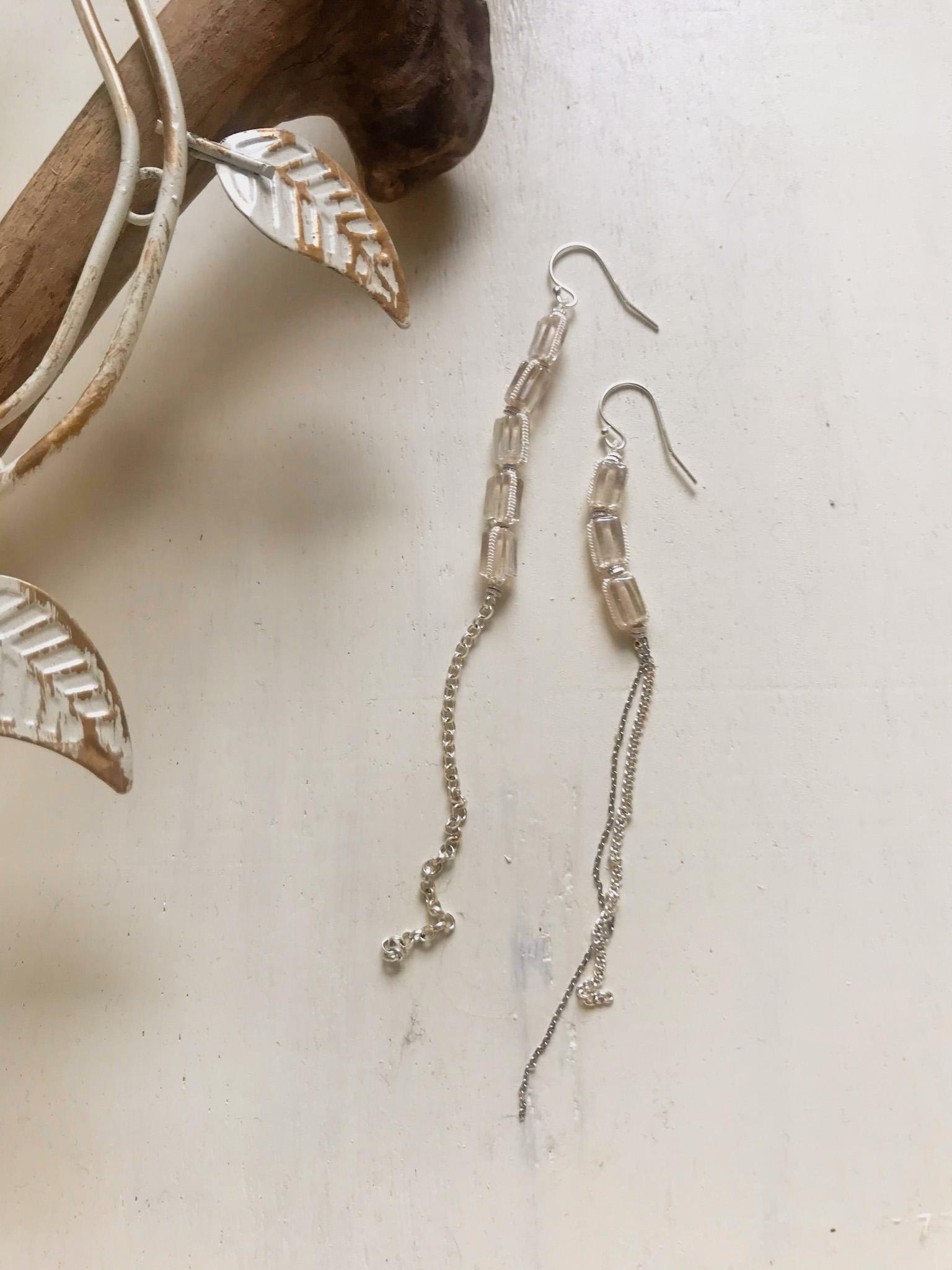 スクエアガラスレース編みピアス / イヤリング　Square glass pierce / earring