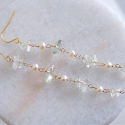 Green Amethyst × pearl earring：グリーンアメジスト淡水バロックパール　ピアス 3枚目の画像