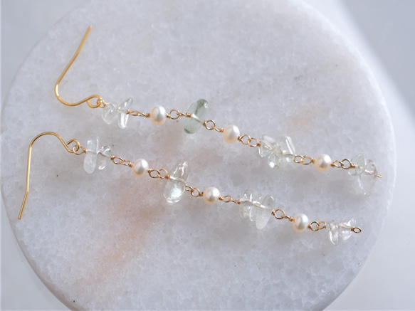 Green Amethyst × pearl earring：グリーンアメジスト淡水バロックパール　ピアス 3枚目の画像