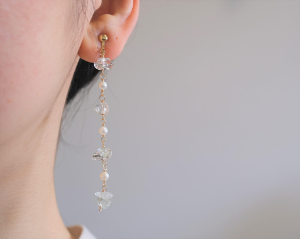 Green Amethyst × pearl earring：グリーンアメジスト淡水バロックパール　ピアス 8枚目の画像