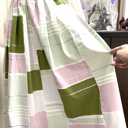 sale 和菓子色のフレアスカート　変わり織り 浴衣　格子　木綿　ペチコート付　着物リメイク　138　　 11枚目の画像