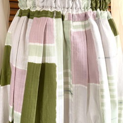 sale 和菓子色のフレアスカート　変わり織り 浴衣　格子　木綿　ペチコート付　着物リメイク　138　　 5枚目の画像