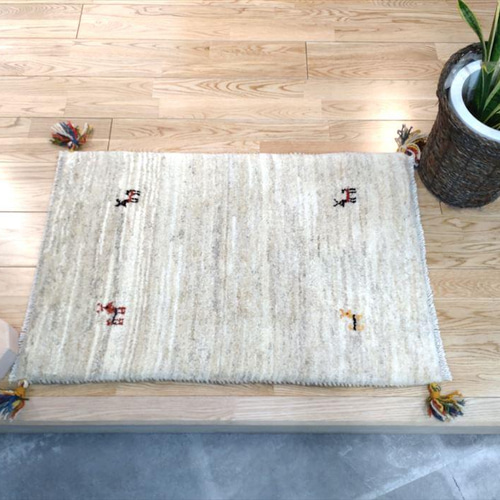 完売】ペルシャ ギャッベ 玄関マット 80x54cm ベージュ シンプル