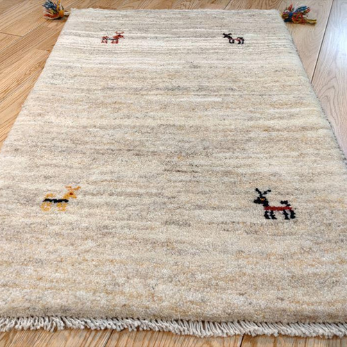 完売】ペルシャ ギャッベ 玄関マット 80x54cm ベージュ シンプル