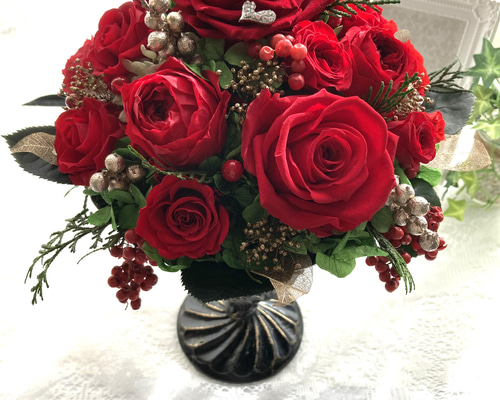 SALE即納 プリザーブドフラワーアレンジ豪華四方見レッド系アレンジ