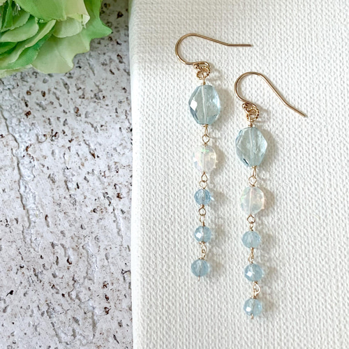 14kgfエチオピア産プレシャスオパールのロングピアス