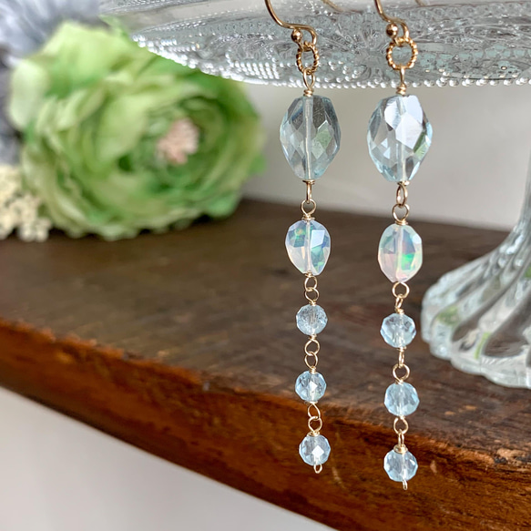 14kgfエチオピア産プレシャスオパールのロングピアス