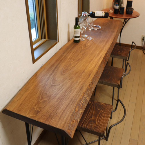 大型激安w1945一枚板ヒノキ カウンターテーブル カフェcafe ダイニング