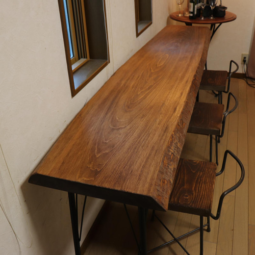 大型激安w1945一枚板ヒノキ カウンターテーブル カフェcafe ダイニング