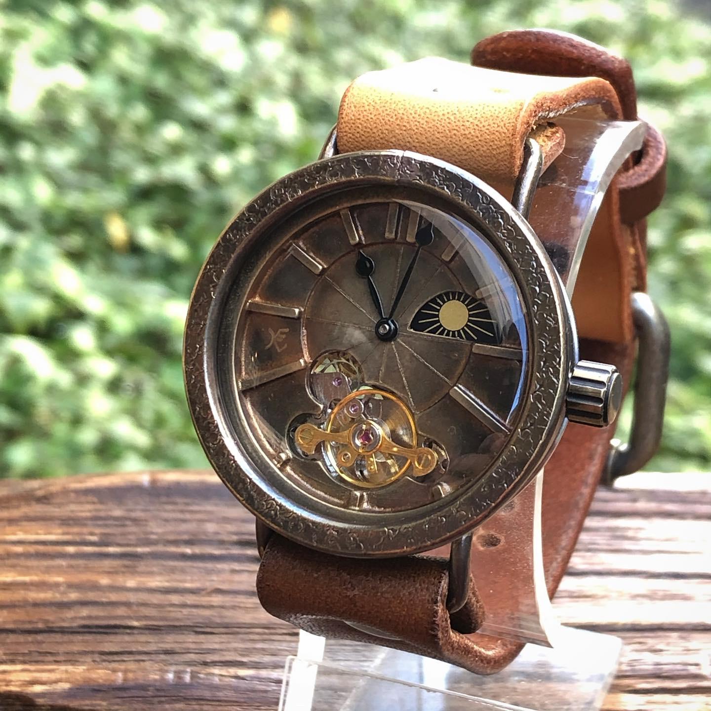 ◆真鍮製　SUN&MOON機能付　手巻式手作り腕時計◆LBM-2023-SM