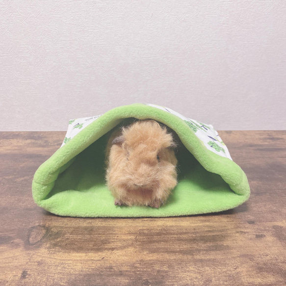 モルモット・小動物用▷シンプル寝袋ぶどう柄グリーンM 2枚目の画像