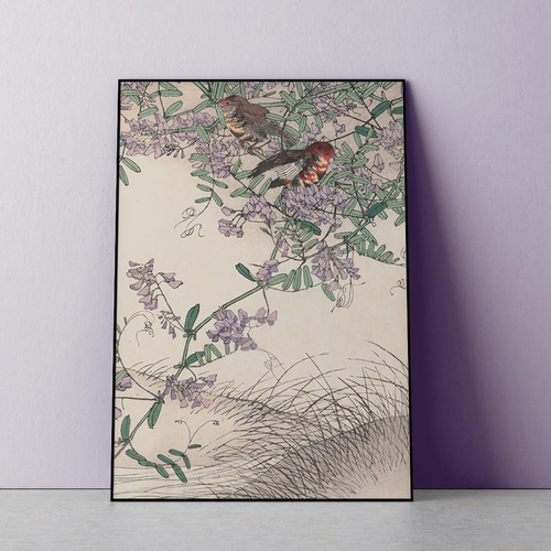 NO.355】藤の花と野鳥の花鳥図日本画アートポスター☆和柄浮世絵和