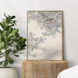 NO.355】藤の花と野鳥の花鳥図日本画アートポスター☆和柄浮世絵和