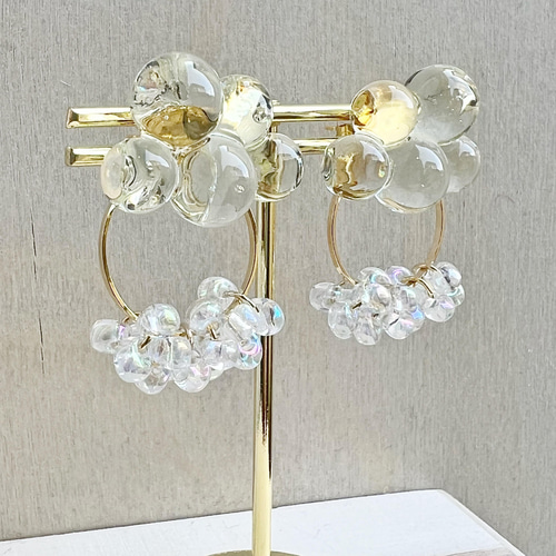 雲モチーフピアス クリアなつぶつぶの雲モチーフピアス イヤリング 2way 透明