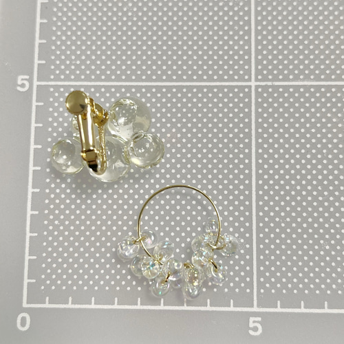 クリアなつぶつぶの雲モチーフピアス イヤリング 2way 透明