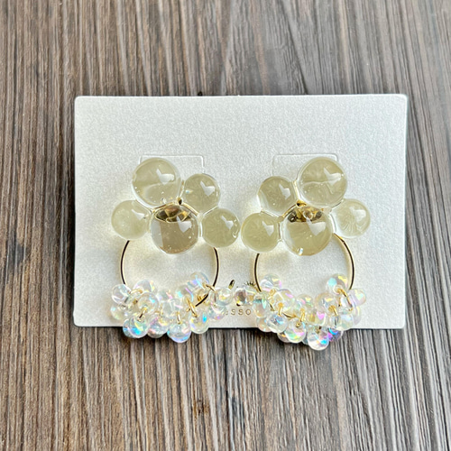 雲モチーフピアス クリアなつぶつぶの雲モチーフピアス イヤリング 2way 透明