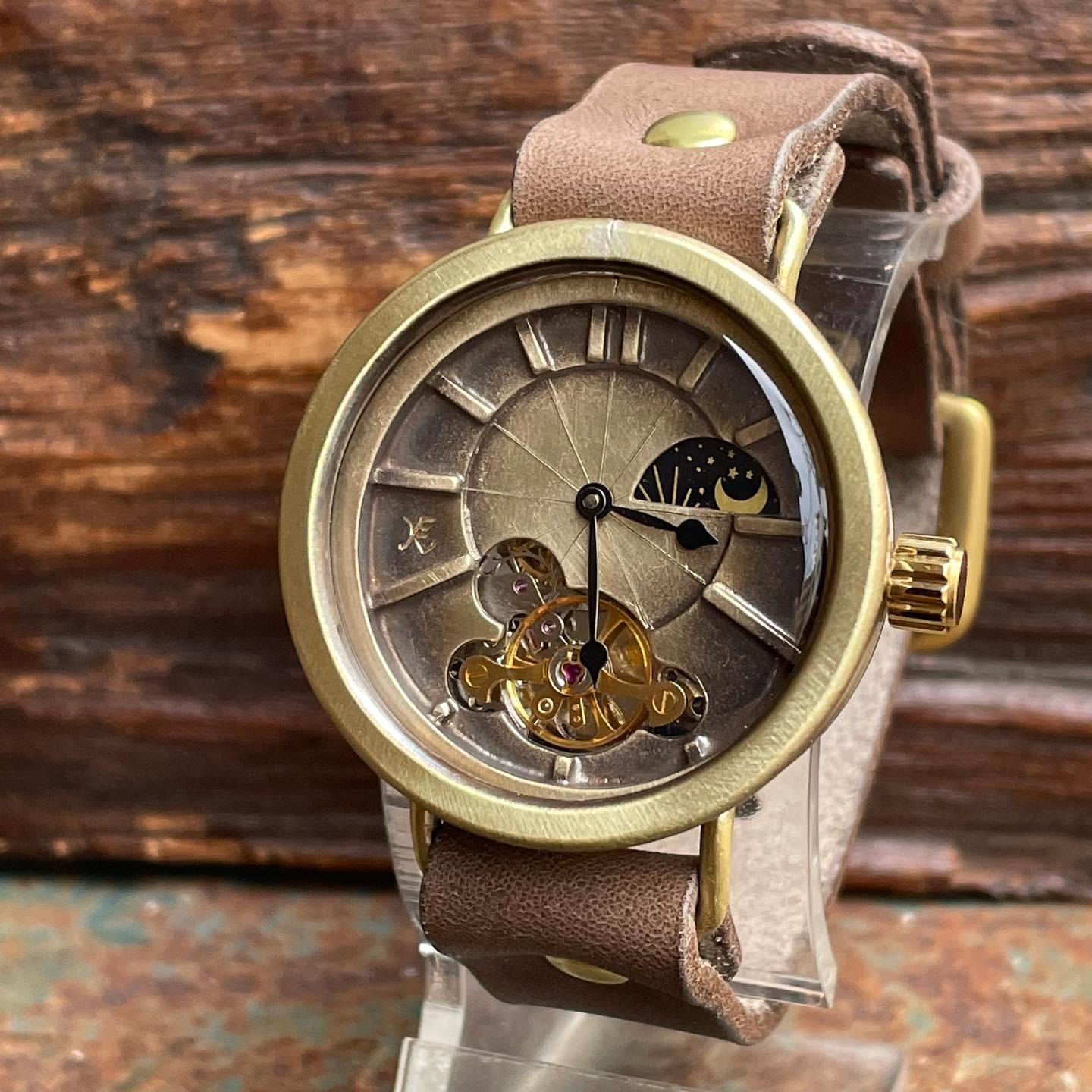 ◇真鍮製 SUN&MOON機能付 手巻式手作り腕時計◇LBM-2032-SM 腕時計 KEN