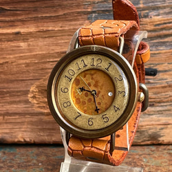 『カレンダー機能付』◆真鍮製　クォーツ式手作り腕時計　◆LBQ-3038 2枚目の画像
