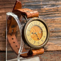 『カレンダー機能付』◆真鍮製　クォーツ式手作り腕時計　◆LBQ-3038 3枚目の画像