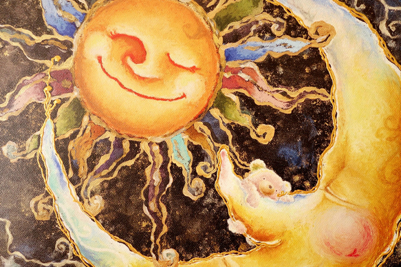 アートキャンバスパネル(手彩色）・the sun and the moon 4枚目の画像