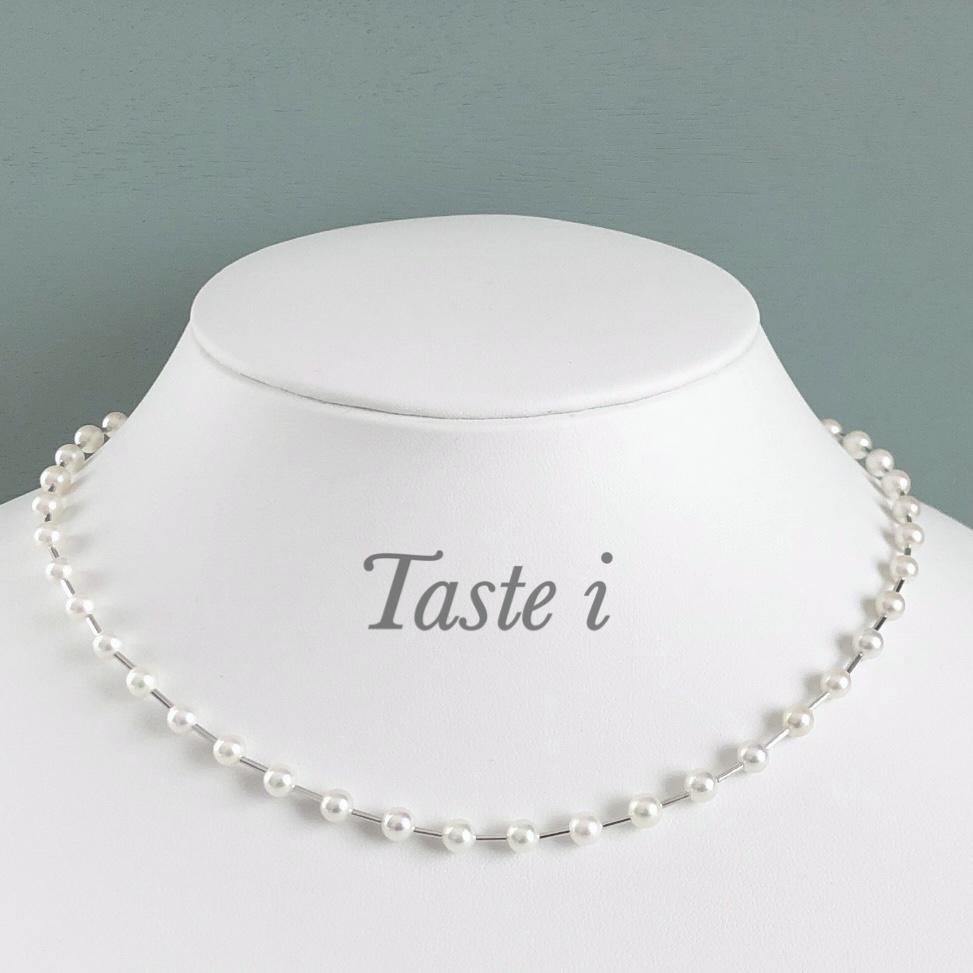 ♪再入荷♪【大人テイスト】アコヤパール3.5〜4ミリのパイプステーションネックレス　シルバー925〔20069〕