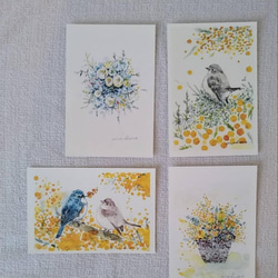 ✣ 青い鳥+ミモザ　春色✣　各一枚　ポストカード4枚セット 5枚目の画像