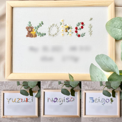まんまるスマイルページ　命名ボード 丸い命名書 刺繍 ブルー 雑貨・その他 Glücksbringer Tokyo 通販