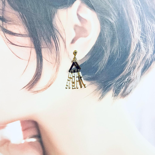 1206】竹ビーズのピアス／イヤリング 1206】竹ビーズのピアス／イヤリング