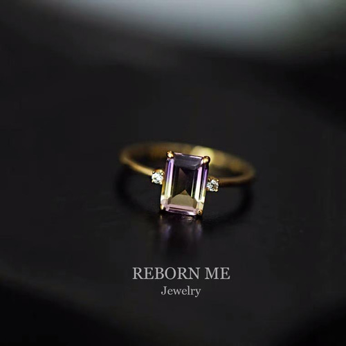 アメトリン K9 ゴールド ラグジュアリー リング 合成アメトリン