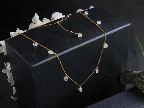 14kgf- rainbowmoon stone short necklace(ajustable chain) 第2張的照片