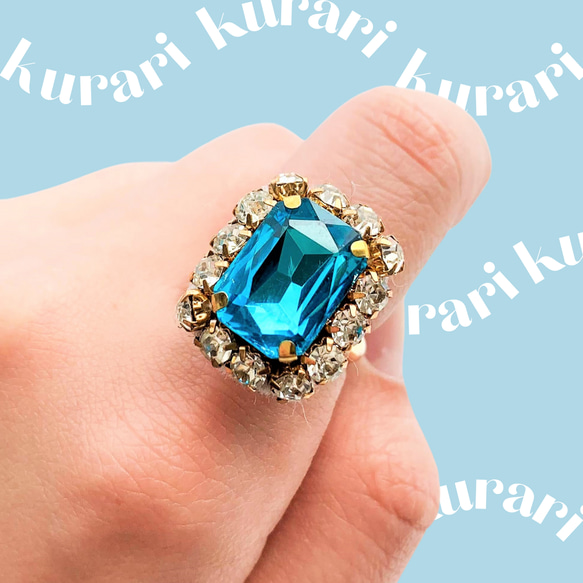 スカイブルーのおおきなビジューリング フリーサイズ 指輪・リング